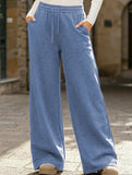 Casual fleece-lined loose wide-leg trousers