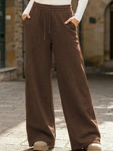 Casual fleece-lined loose wide-leg trousers