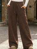 Casual fleece-lined loose wide-leg trousers