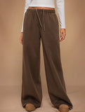 Casual fleece-lined loose wide-leg trousers