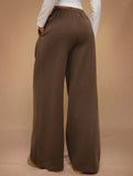 Casual fleece-lined loose wide-leg trousers