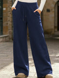 Casual fleece-lined loose wide-leg trousers