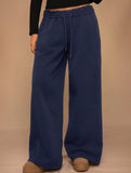 Casual fleece-lined loose wide-leg trousers