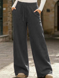 Casual fleece-lined loose wide-leg trousers