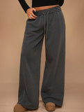 Casual fleece-lined loose wide-leg trousers