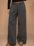 Casual fleece-lined loose wide-leg trousers