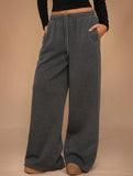 Casual fleece-lined loose wide-leg trousers
