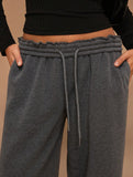 Casual fleece-lined loose wide-leg trousers
