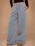 Casual fleece-lined loose wide-leg trousers