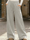 Casual fleece-lined loose wide-leg trousers