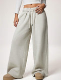 Casual fleece-lined loose wide-leg trousers