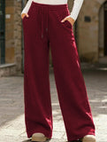 Casual fleece-lined loose wide-leg trousers
