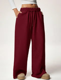 Casual fleece-lined loose wide-leg trousers