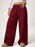 Casual fleece-lined loose wide-leg trousers