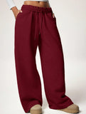 Casual fleece-lined loose wide-leg trousers