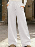 Casual fleece-lined loose wide-leg trousers