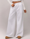 Casual fleece-lined loose wide-leg trousers