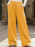 Casual fleece-lined loose wide-leg trousers