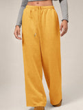Casual fleece-lined loose wide-leg trousers