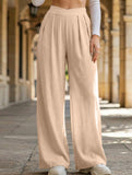 Cross-pleated high-waisted loose-fitting trousers