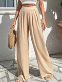 Cross-pleated high-waisted loose-fitting trousers
