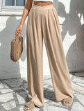 Cross-pleated high-waisted loose-fitting trousers