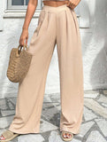 Cross-pleated high-waisted loose-fitting trousers
