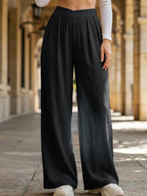 Cross-pleated high-waisted loose-fitting trousers
