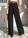 Cross-pleated high-waisted loose-fitting trousers