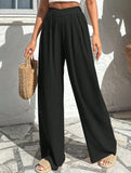 Cross-pleated high-waisted loose-fitting trousers
