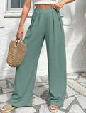 Cross-pleated high-waisted loose-fitting trousers
