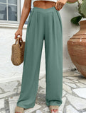 Cross-pleated high-waisted loose-fitting trousers