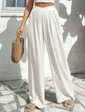 Cross-pleated high-waisted loose-fitting trousers