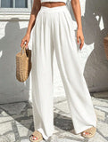 Cross-pleated high-waisted loose-fitting trousers