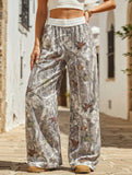 Casual floor-length loose high-waisted wide-leg pants