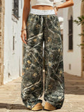 Casual floor-length loose high-waisted wide-leg pants