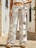 Casual floor-length loose high-waisted wide-leg pants