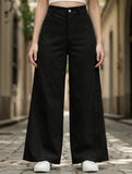 Lazy-style vertical striped wide-leg pants