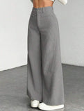 Lazy-style vertical striped wide-leg pants