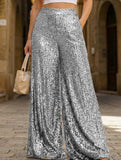 Fashionable high-waisted sequined wide-leg pants