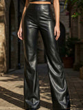 Versatile high-waisted leather flared pants