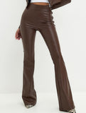 Versatile high-waisted leather flared pants