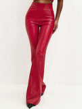 Versatile high-waisted leather flared pants