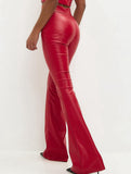 Versatile high-waisted leather flared pants