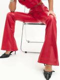 Versatile high-waisted leather flared pants
