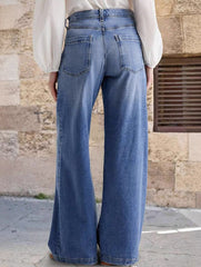 Wide-leg embroidered stretch straight leg casual jeans for women