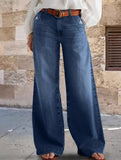 Wide-leg embroidered stretch straight leg casual jeans for women