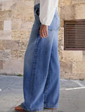 Wide-leg embroidered stretch straight leg casual jeans for women