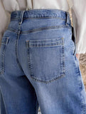 Wide-leg embroidered stretch straight leg casual jeans for women
