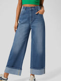 Casual rolled-up wide-leg jeans